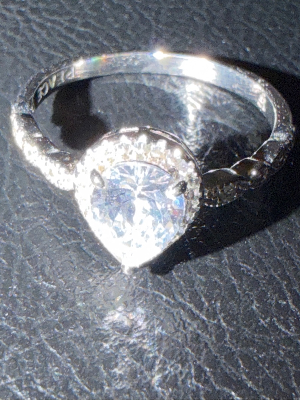 Sterling Silver Pear Teardrop Halo Ring PEACE engraved size 8